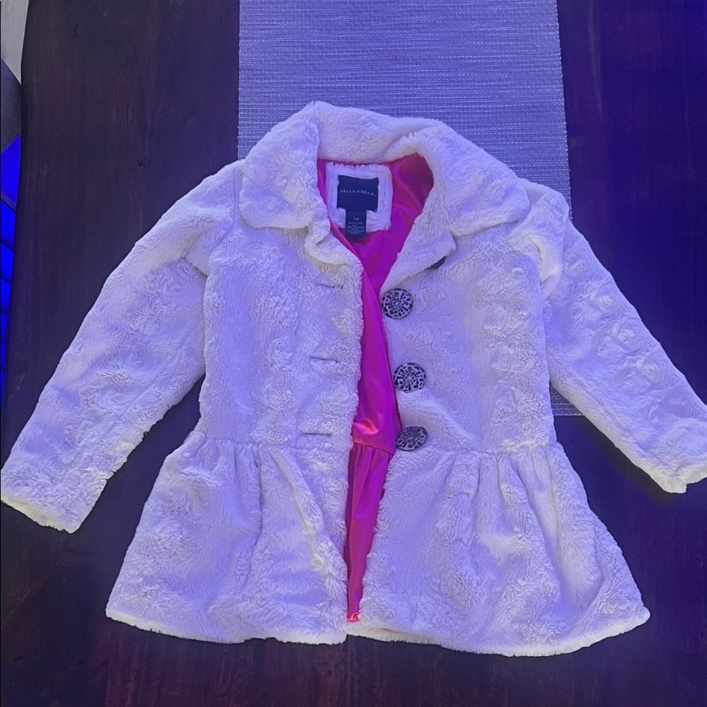 Falls Creek Girls' Cream Pea Coat with Pink Lining